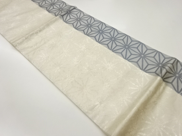 JAPANESE KIMONO / HIKIFOIL HEMP LEAF PATTERN WOVEN HIRAKI NAGOYA OBI